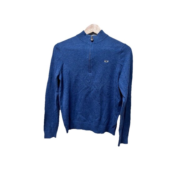Vineyard Vines Blue Quarter Zip Boy's Size Med 12/14 Blue Knit Long Sleeve - Picture 1 of 7